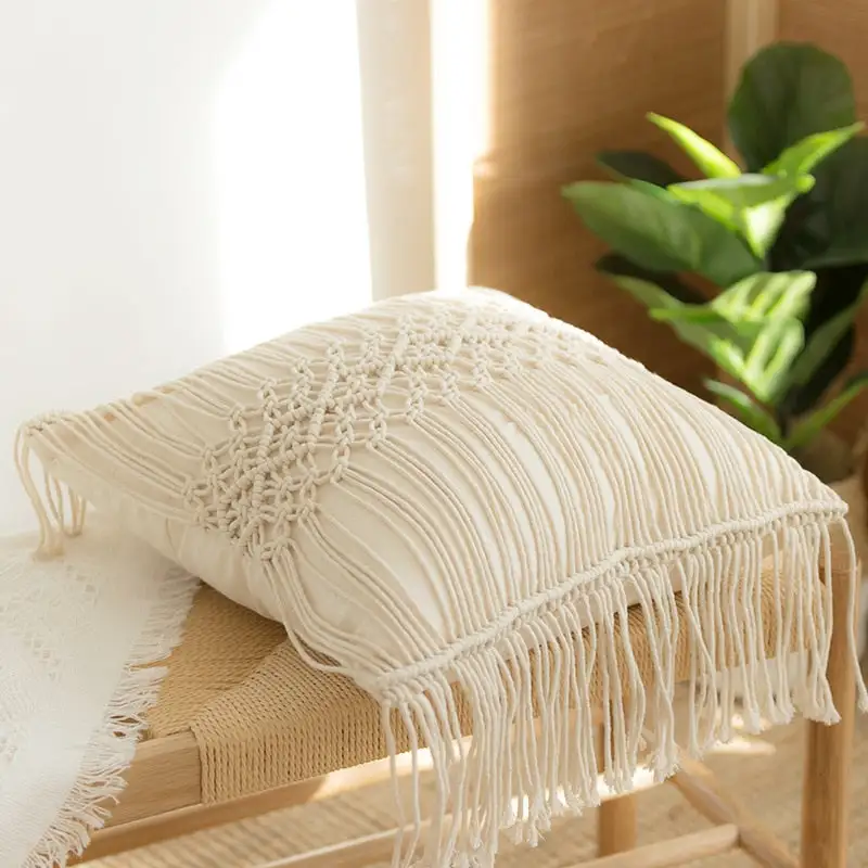 Knitted Boho Macrame Decorative Throw Blanket
