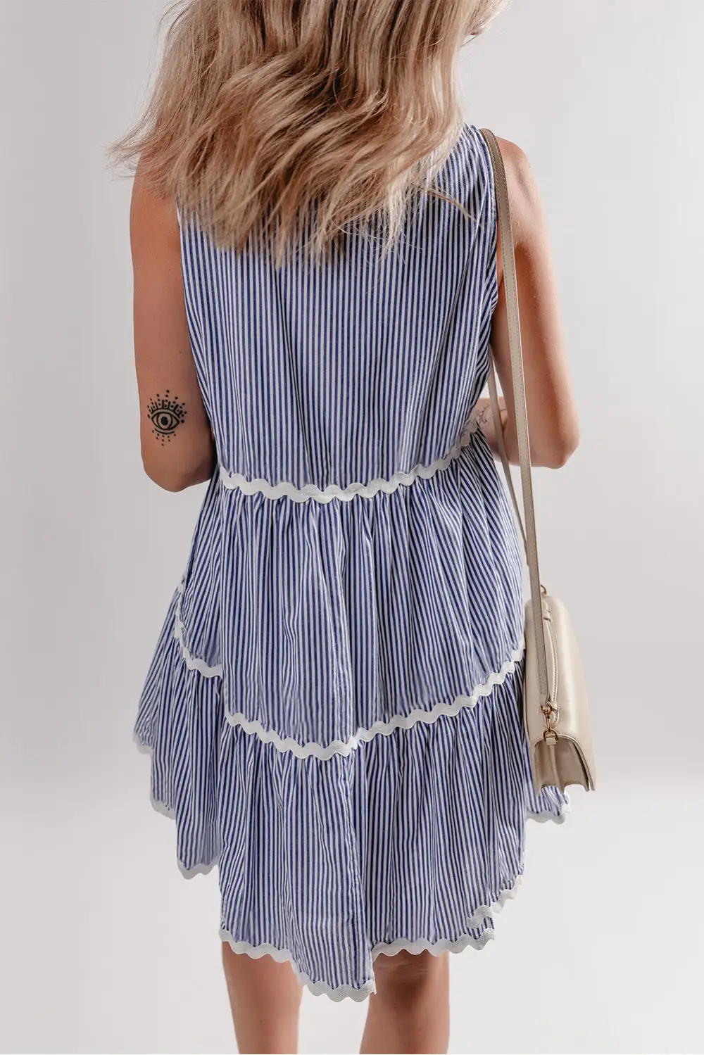 Chic Striped Contrast Trim V-Neck Mini Dress