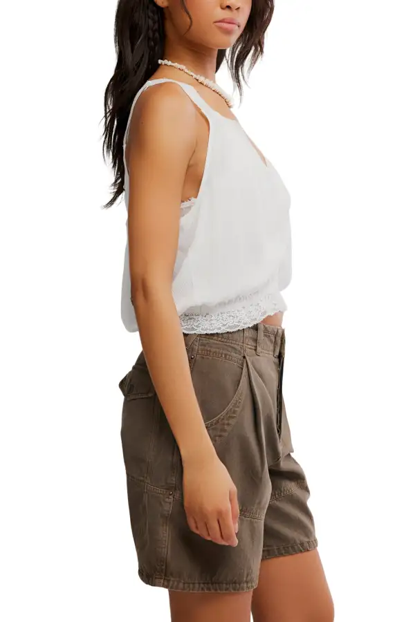 Lace Button Front V Neck Cropped Tank Top