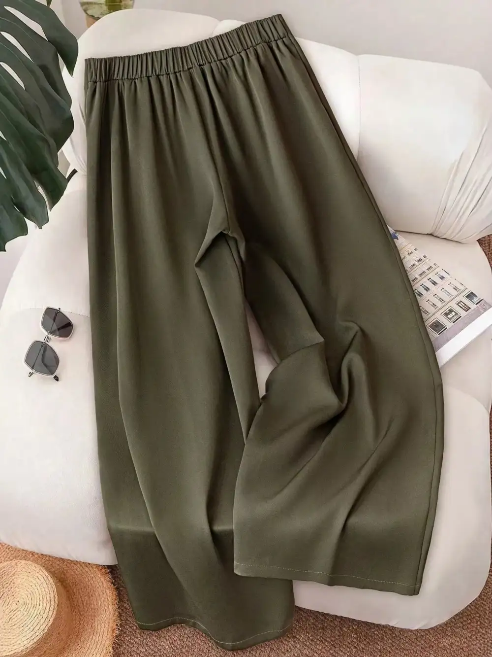Wide Leg Button Accent Pants