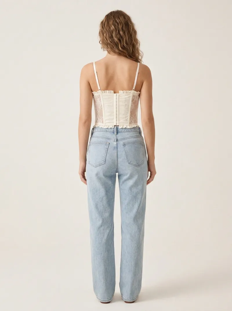 Lace-Trim Hook-Front Vintage-Inspired Women's Corset Top