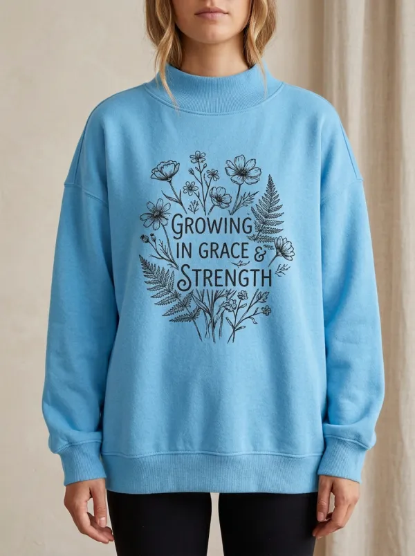 Inspirational Quote Floral Growing In Grace Strength Sweatshirt