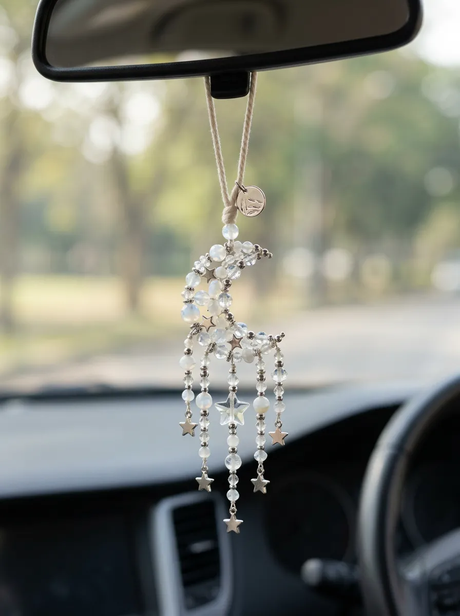 Moon-Star Crystal Rearview Mirror Hanging Ornament