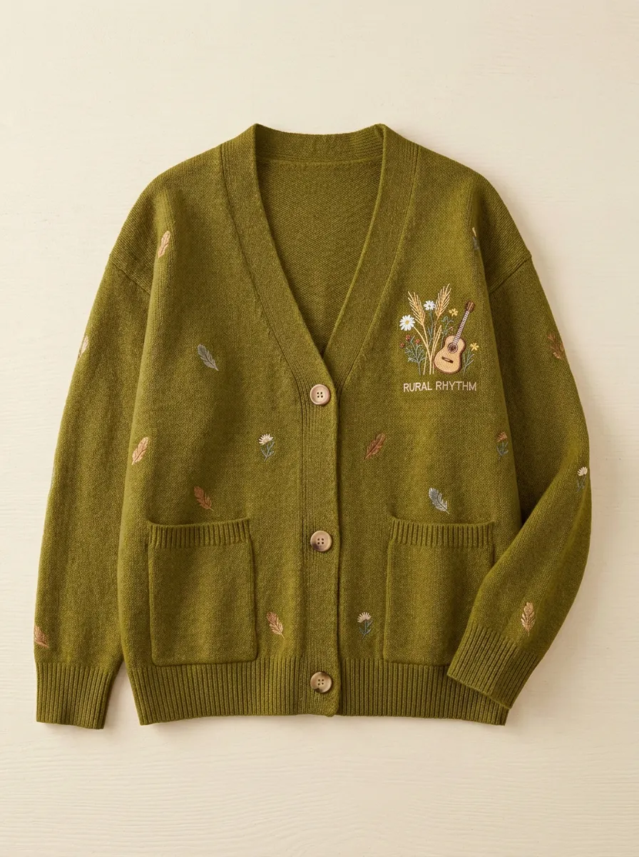 Honky-Tonk-Inspired Guitar Country Music Cardigan