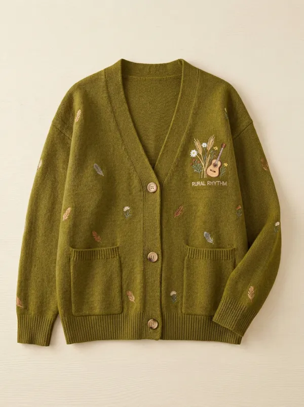 Honky-Tonk-Inspired Guitar Country Music Cardigan