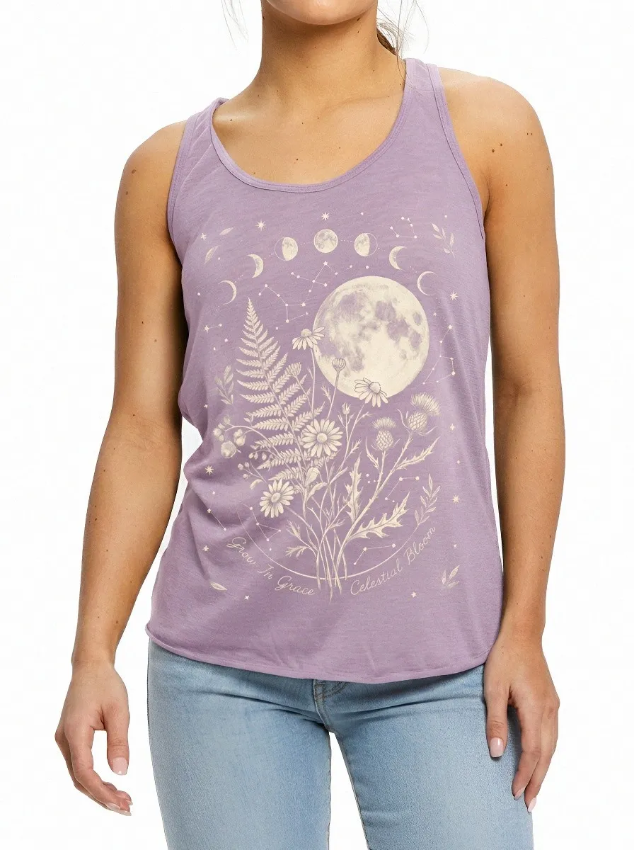 Women's Celestial Moon Floral Grow In Grace Printed Tank Top