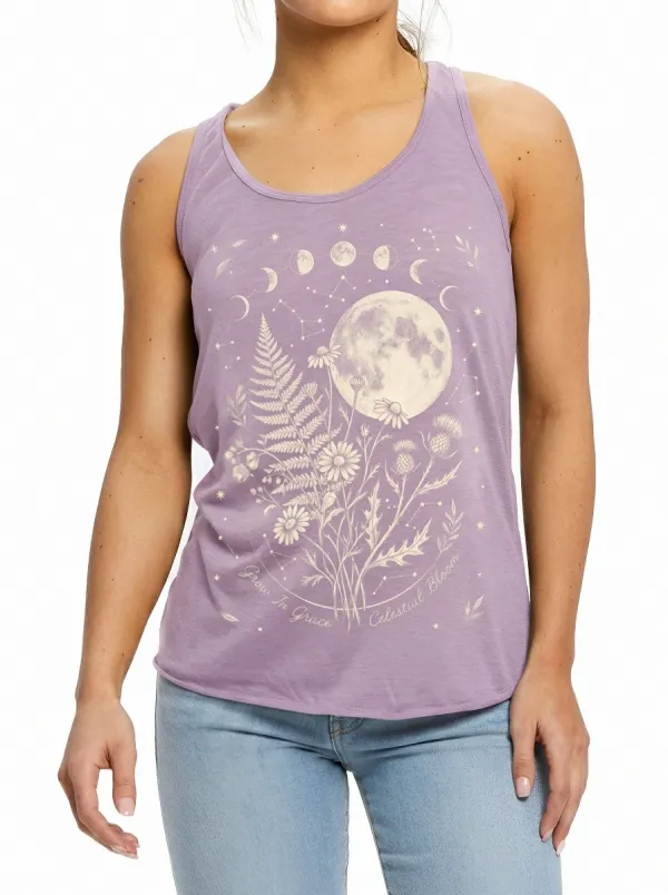 Women's Celestial Moon Floral Grow In Grace Printed Tank Top