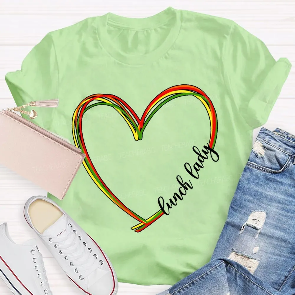 Lunch Lady Colorful Heart-Shaped Print T-Shirt