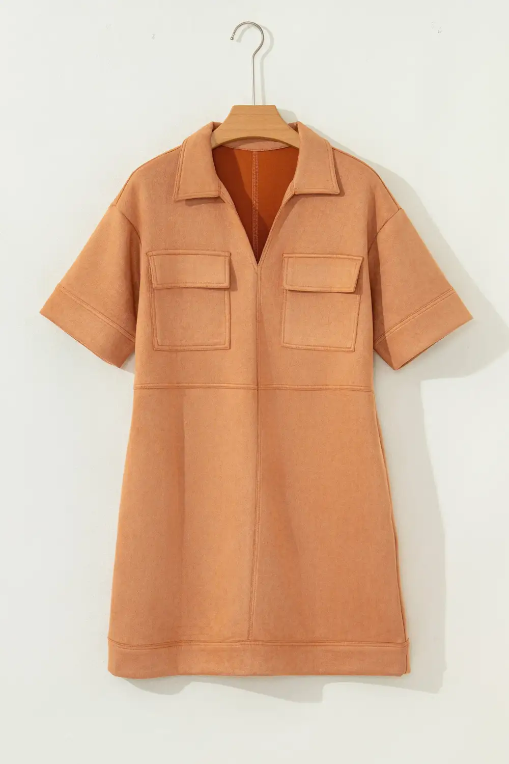 V Neck Short Sleeve Collared Mini Dress