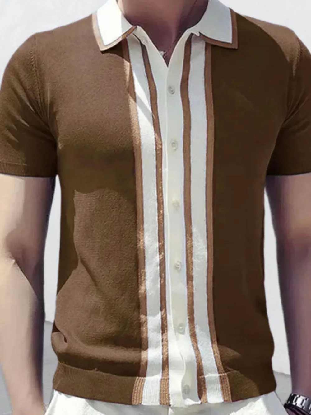 Soft Striped Contrast Detail Collared Polo Shirt