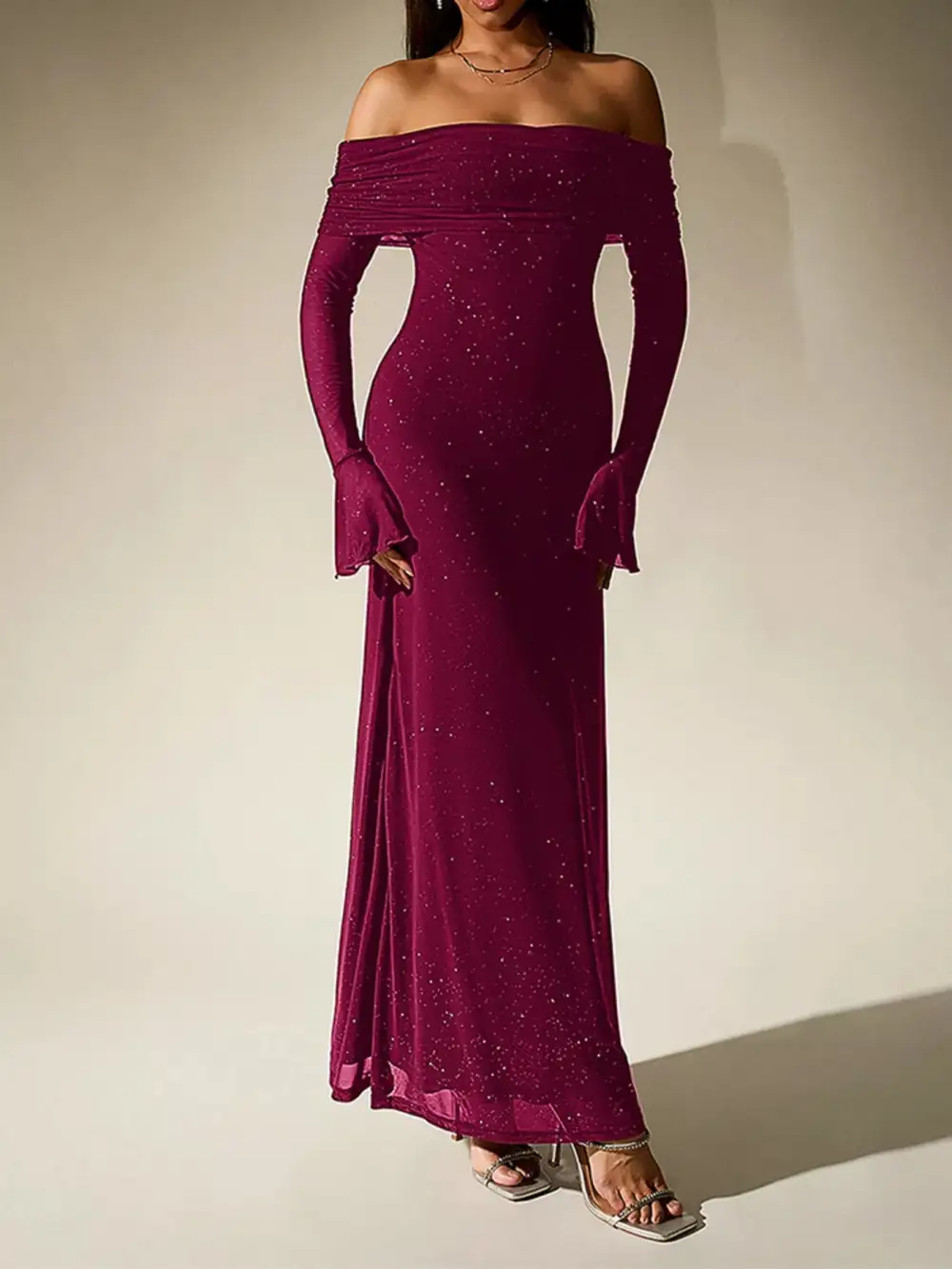 Glitter Off Shoulder Maxi Dress