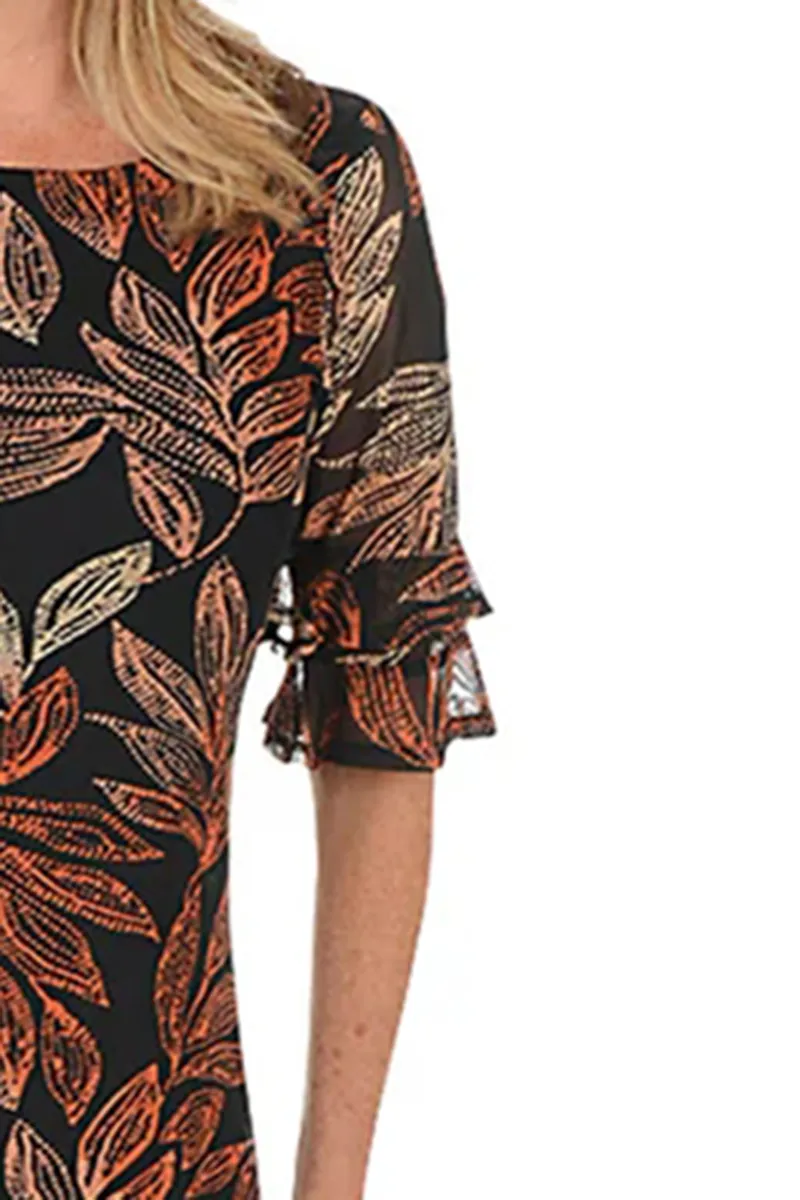 Leafy Mesh Overlay Ruffle Sleeve Dress