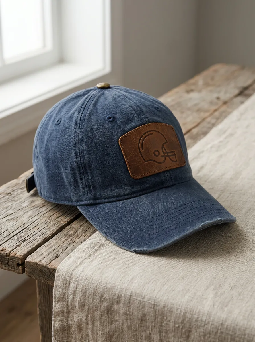 Unisex Football Lover Leather Patch Distressed Baseball Cap