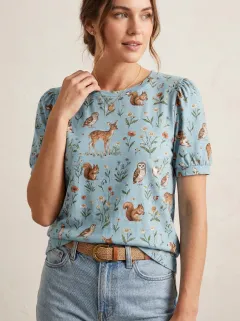 Owl Deer Squirrel Women's Loose Printed T-Shirt