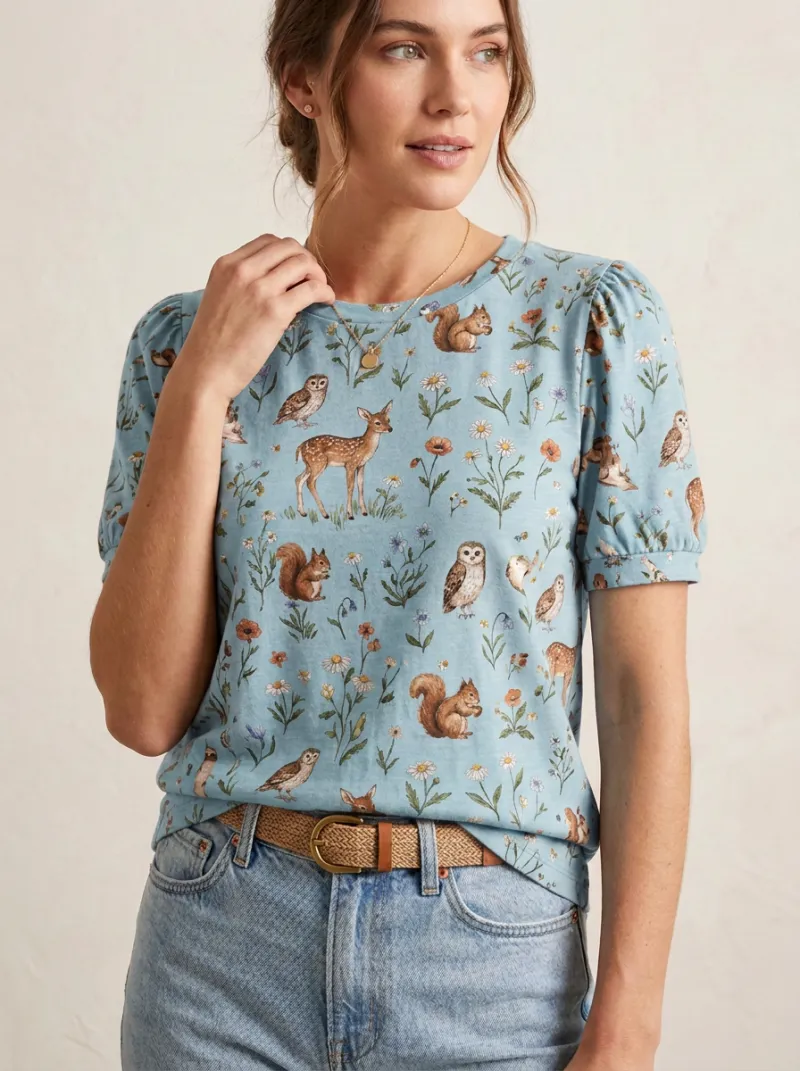 Owl Deer Squirrel Women's Loose Printed T-Shirt