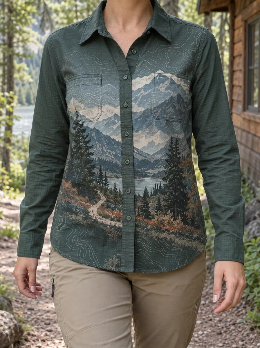 Women's Wilderness Outdoor Hiking Lover Mountain Forest Shirt