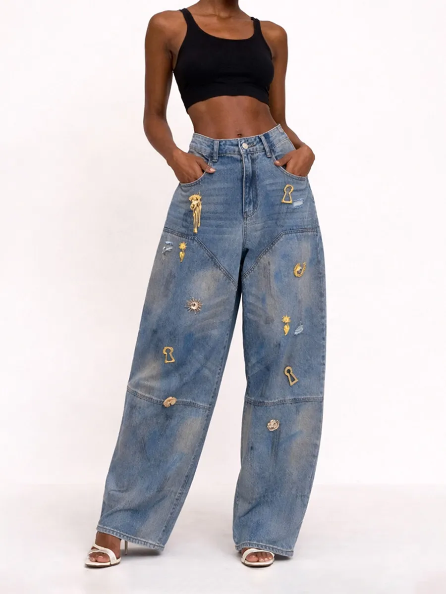 Esmeralda Irregular Metal Button Jeans