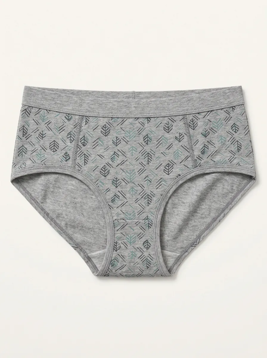Women's Printed Briefs with Leaf Geometric Detail