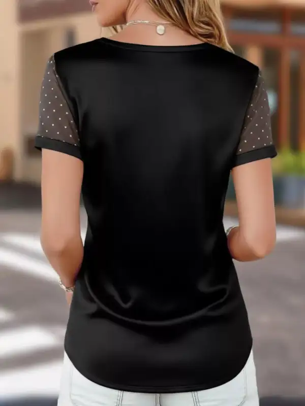 Sheer Sleeve V Neck Top