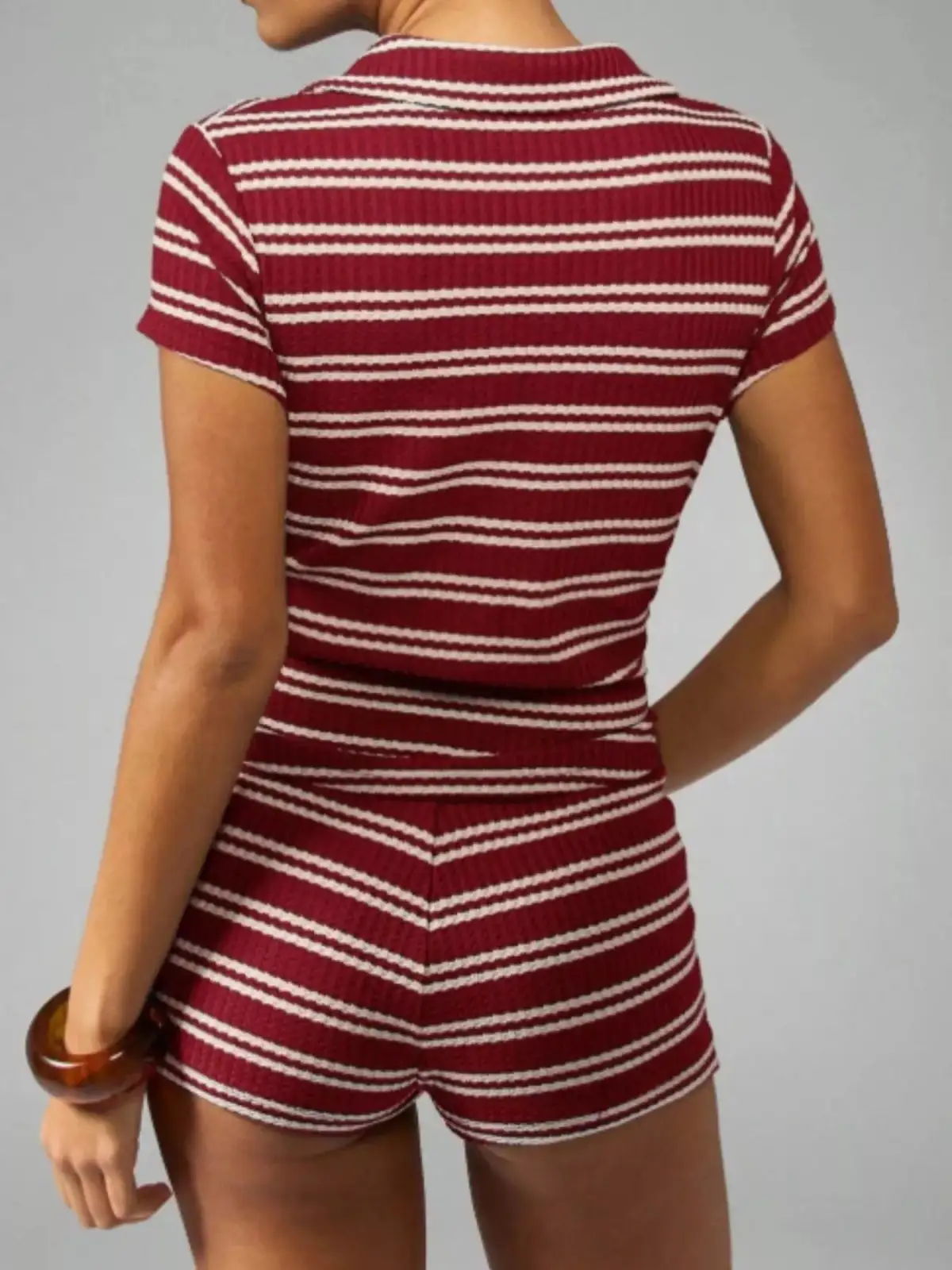 Refined Knit Striped Top and Shorts Matching Set