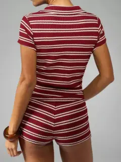 Refined Knit Striped Top and Shorts Matching Set
