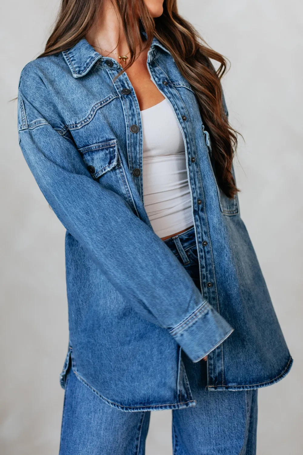 Collared Button-Front Button-Cuff Patch-Pocket Denim Jacket