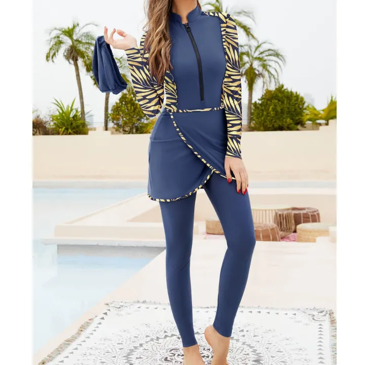 Women's Long-Sleeve Skirt Printed Swim Set