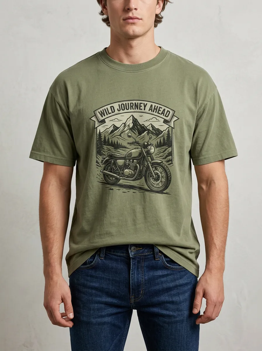 Men's Wild Mountain Motorcycle Printed T-Shirt