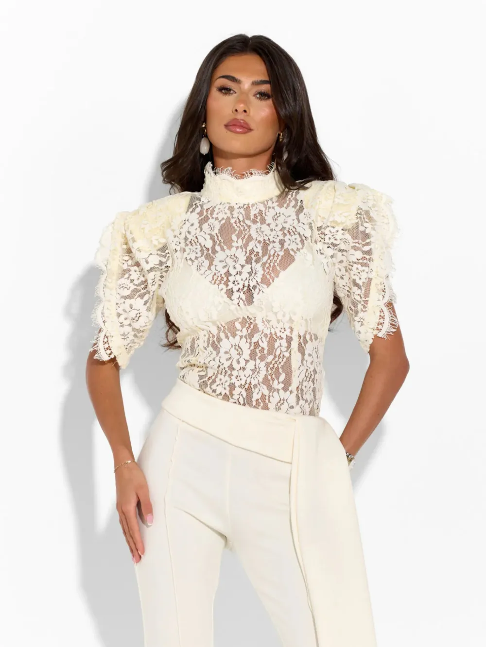 Rosalie Lace High Neck Top & Wide Leg Pants Set