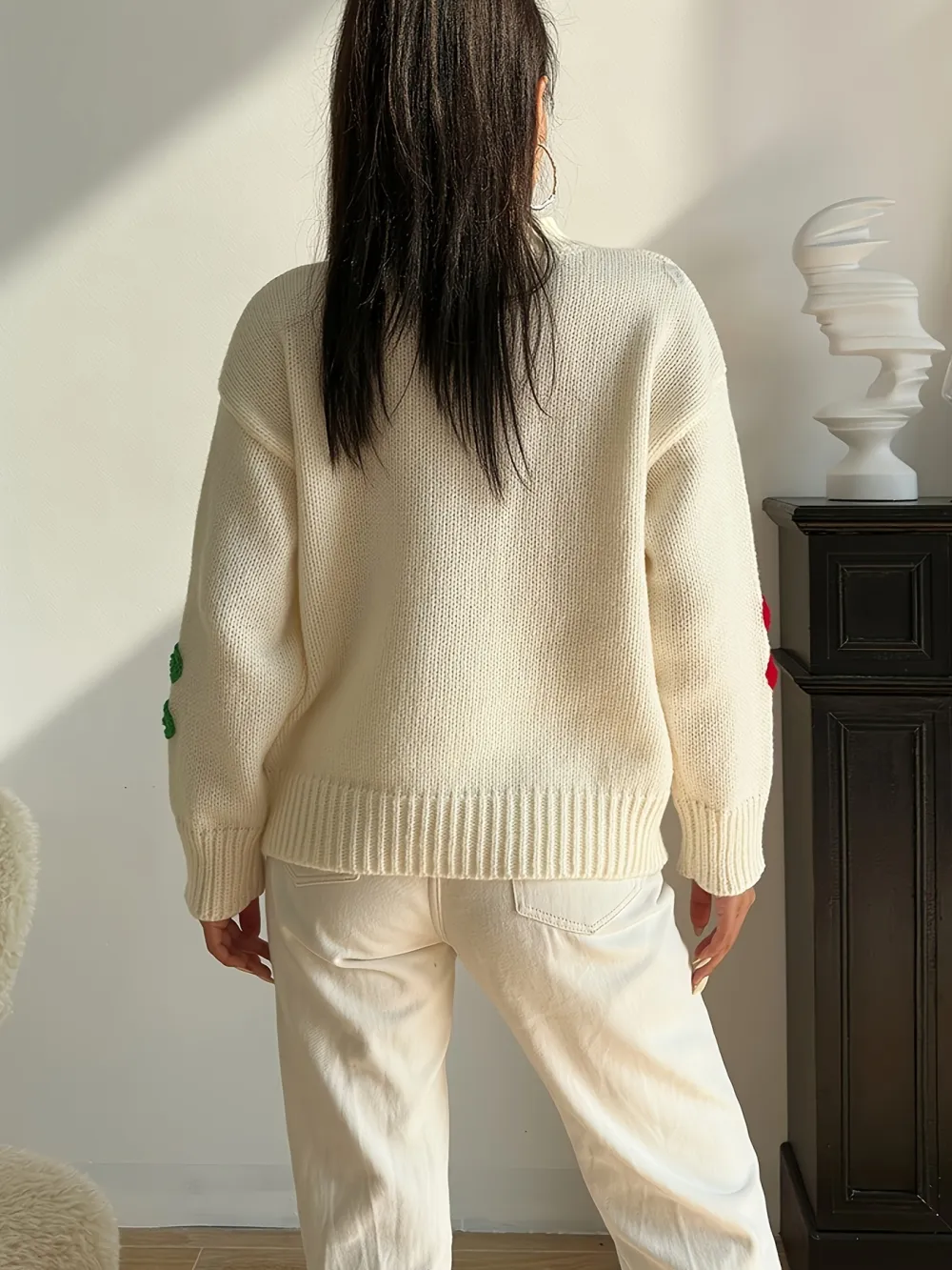 Floral Pattern Crew Neck Pullover Sweater Casual