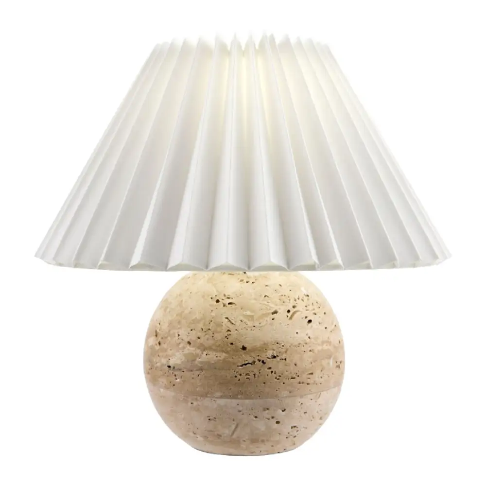 Pleated Linen Travertine Table Lamp