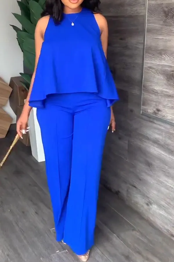Ruffle Overlay Commuting Pant Suit