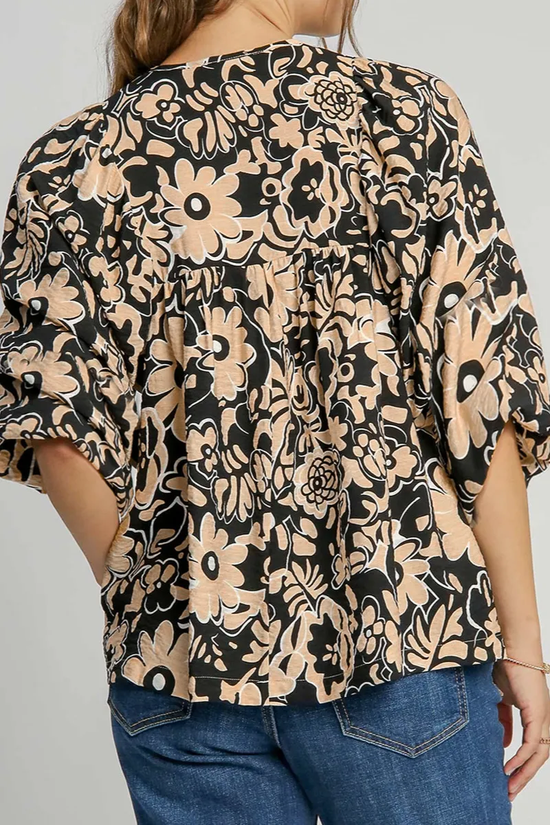 Floral Shirred Boho Blouse