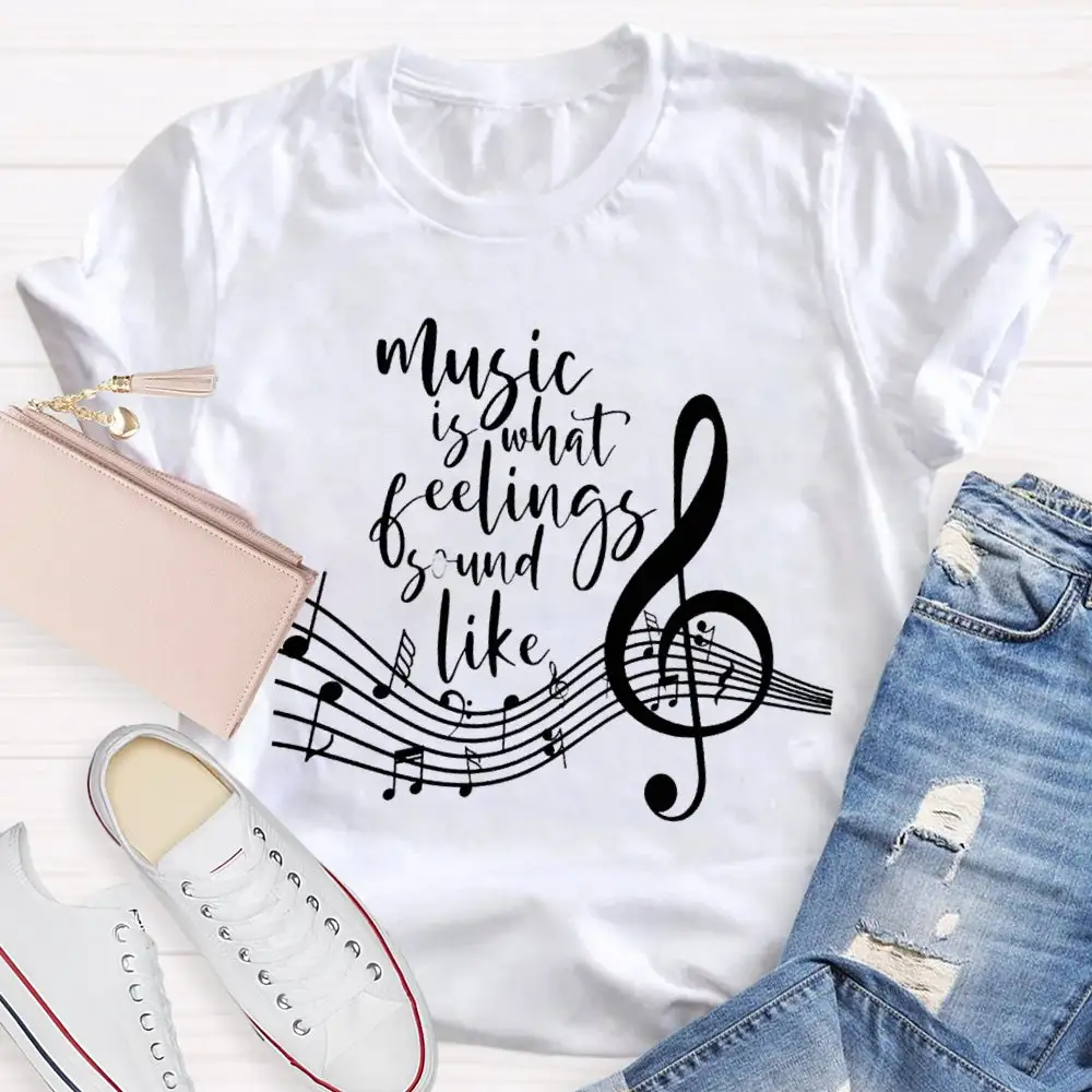Music Is What Feelings Sound Like Musical Pattern T-Shirt