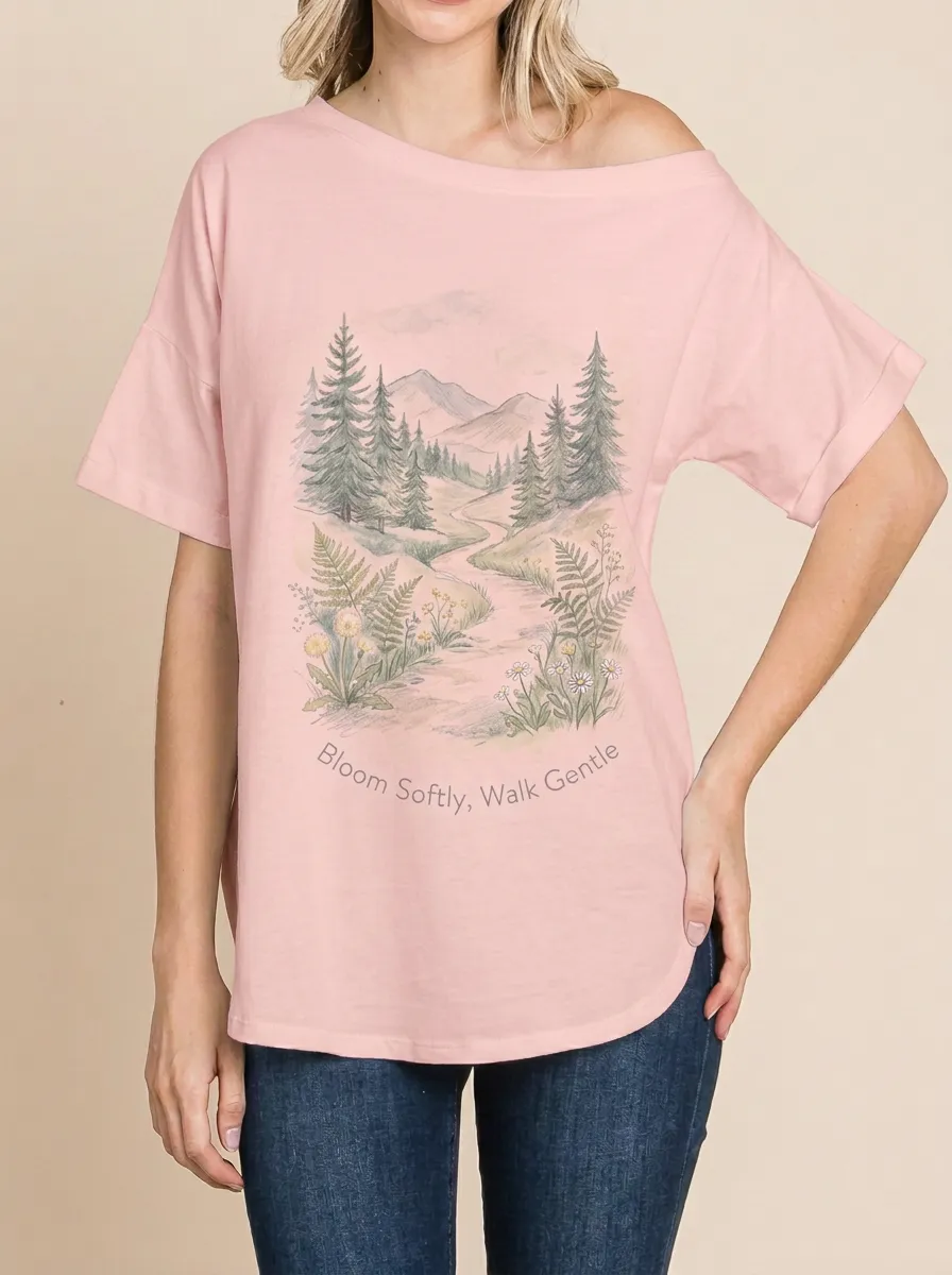 Women's Nature Lover Mountain Forest Floral Printed T-shirt