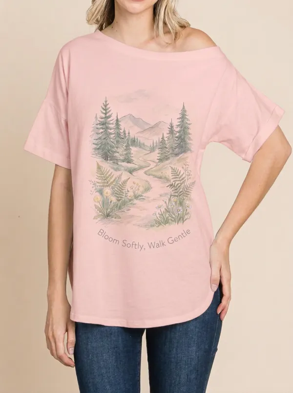 Women's Nature Lover Mountain Forest Floral Printed T-shirt