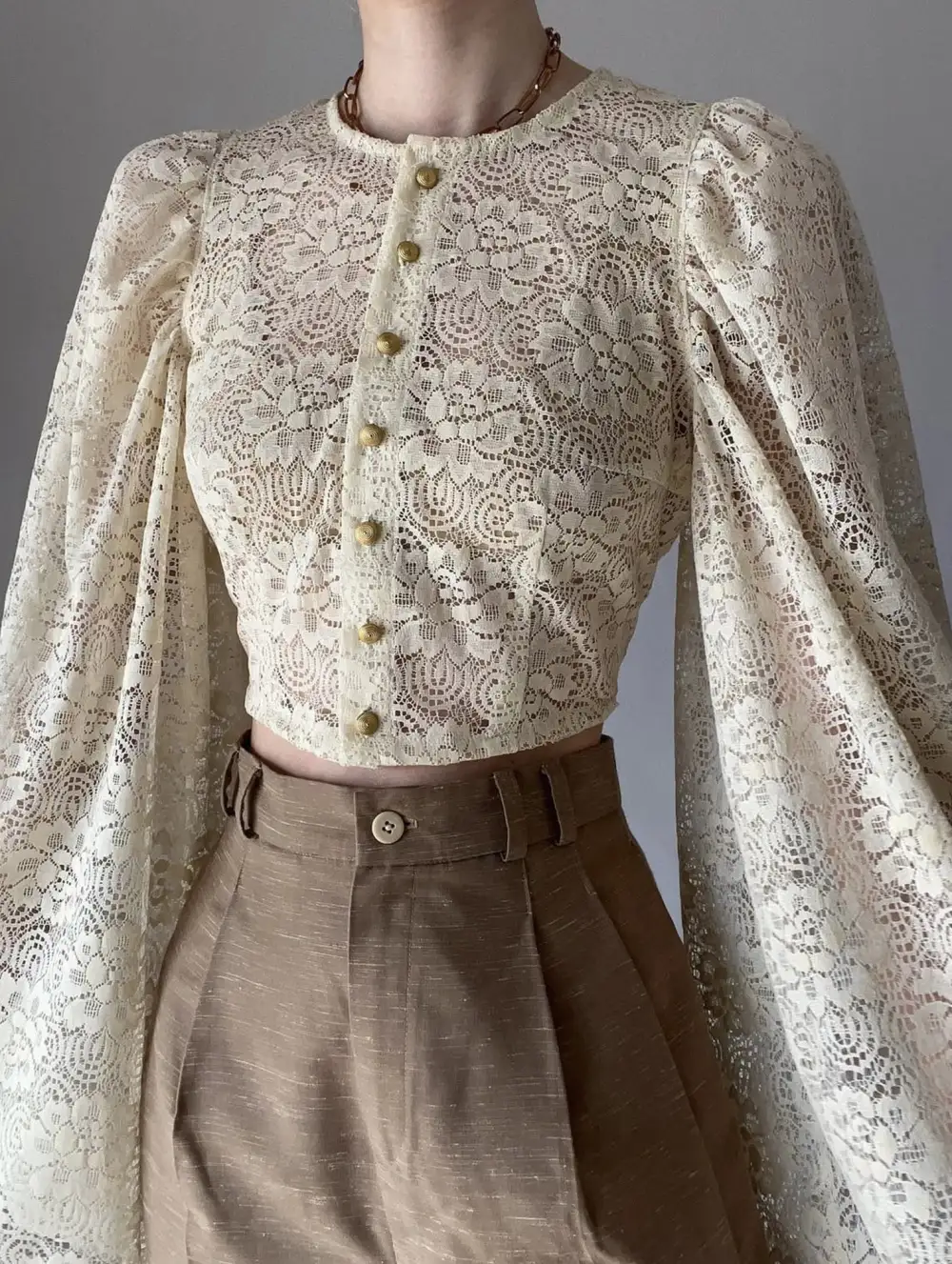 Lace Flare Sleeve Design Blouse