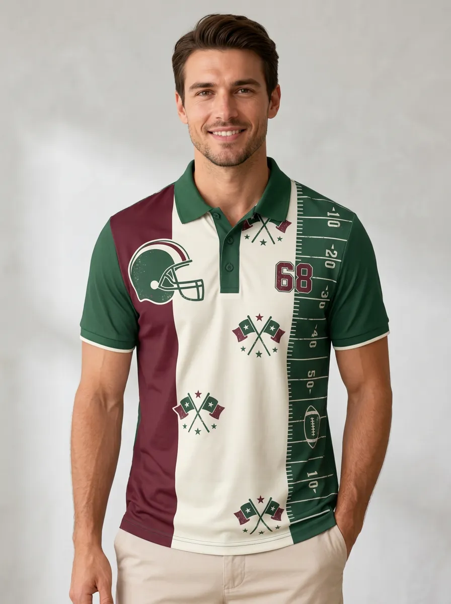 Men's Gridiron Helmet Field Number Polo Shirt