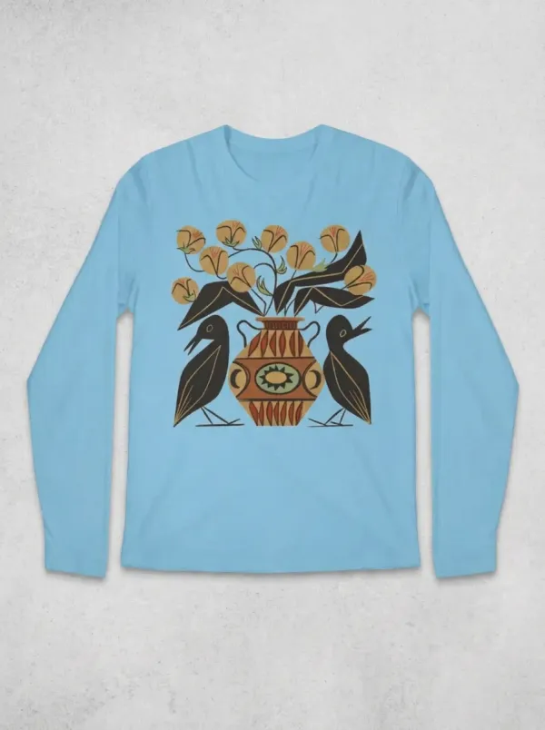 Signature Unisex Folk Art Bird And Floral Vase Long Sleeve Shirt