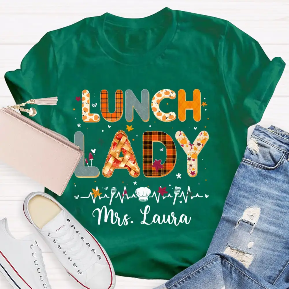 Personalized Name Lunch Lady Colorful Letter Print T-Shirt