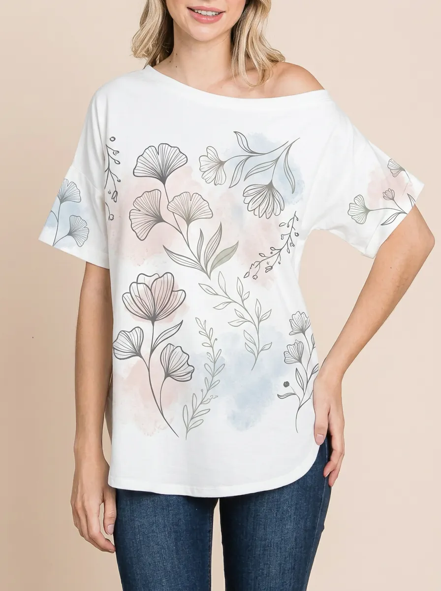 Women's Botanical Nature Lover Ginkgo Leaf Watercolor Printed T-shirt
