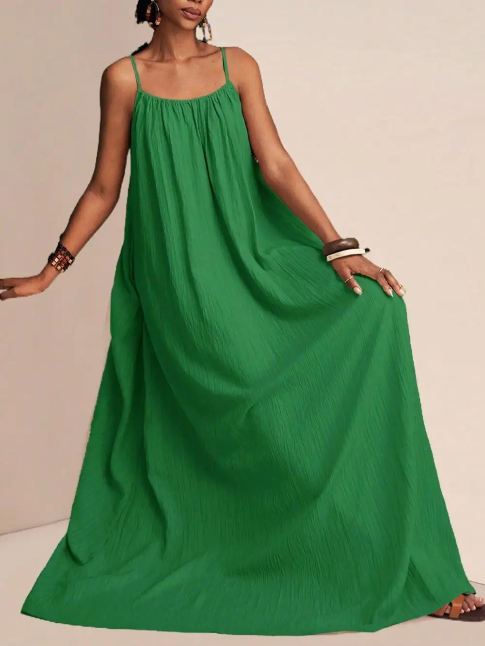 Ruched Spaghetti-Strap Maxi Dress