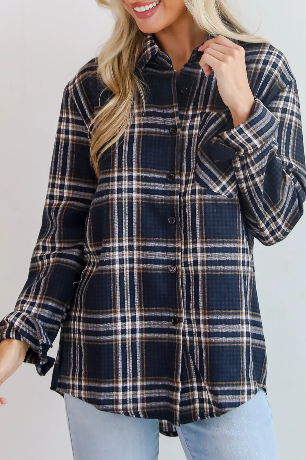 Long Sleeve Blue Plaid Flannel