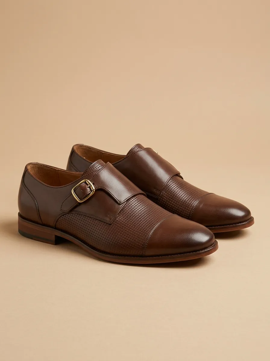 Men's Business Formal Perforated Leather Monk Strap Shoes