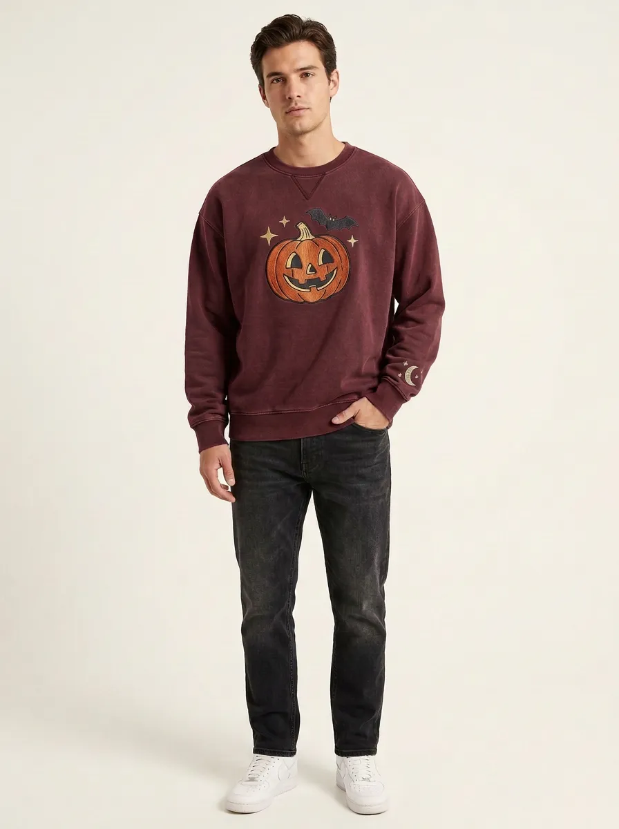 Men's Halloween Pumpkin Bat Star Sweatshirt