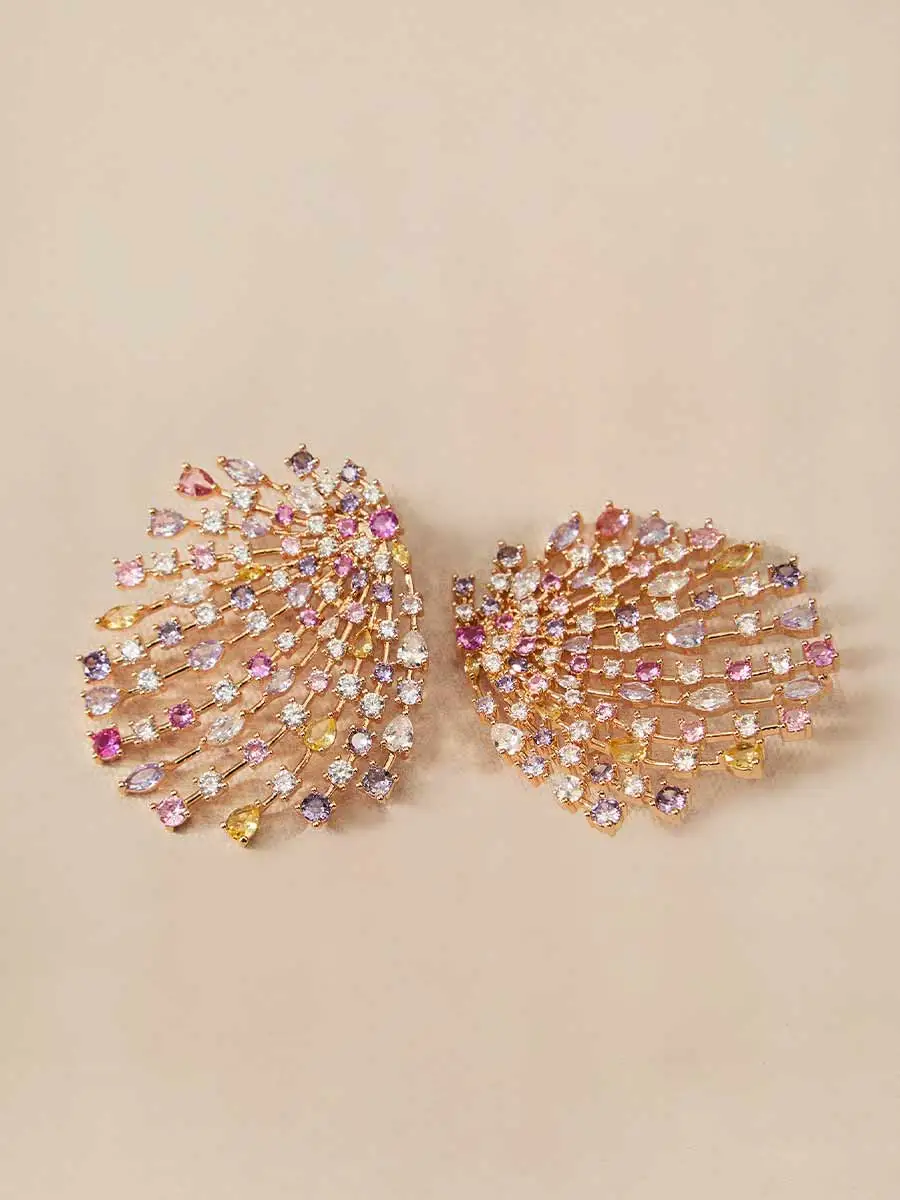 Aria Multicolor Pave Fan Earrings