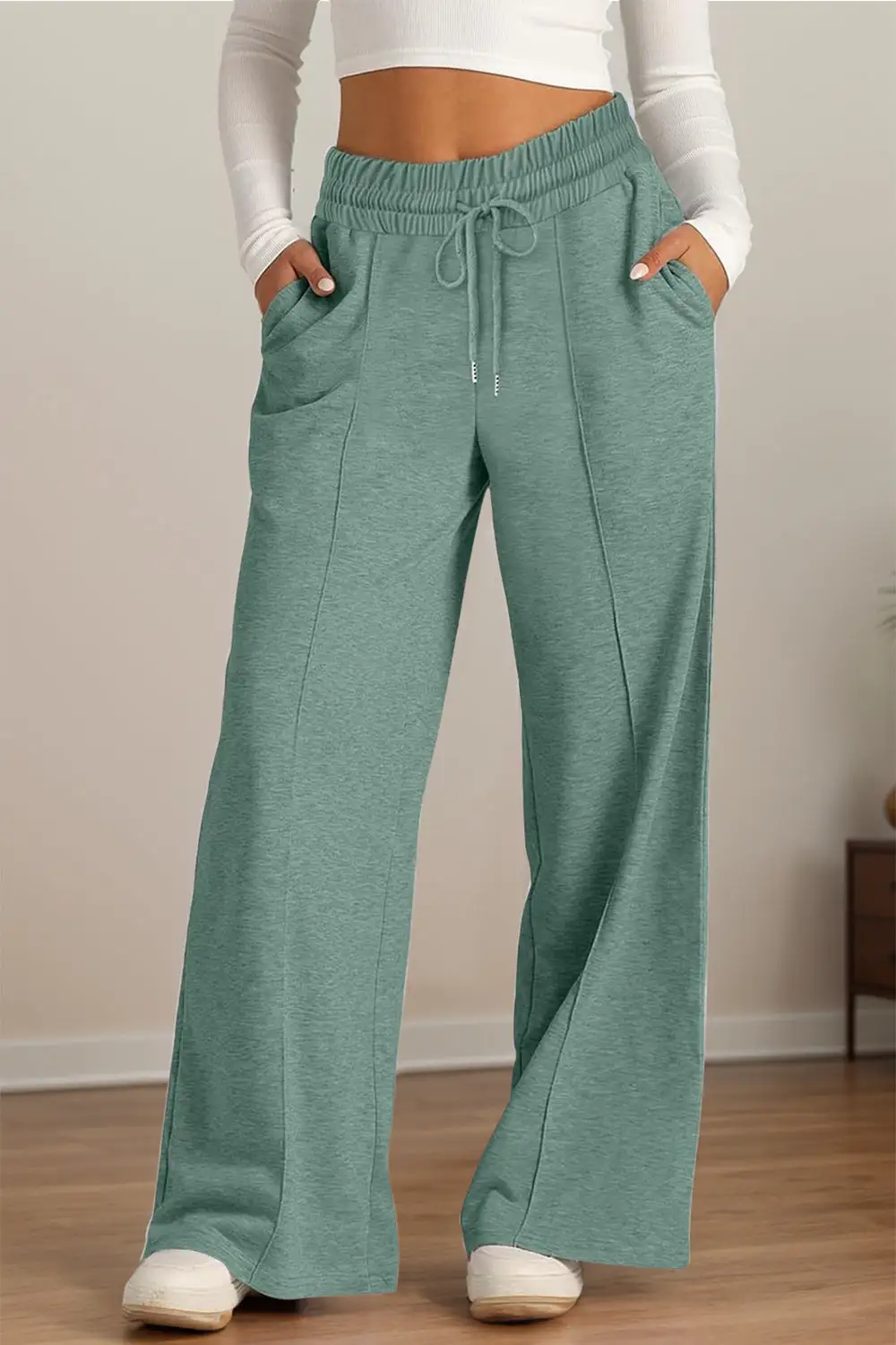 Relaxed Drawstring Elastic Waist Wide Leg Pants