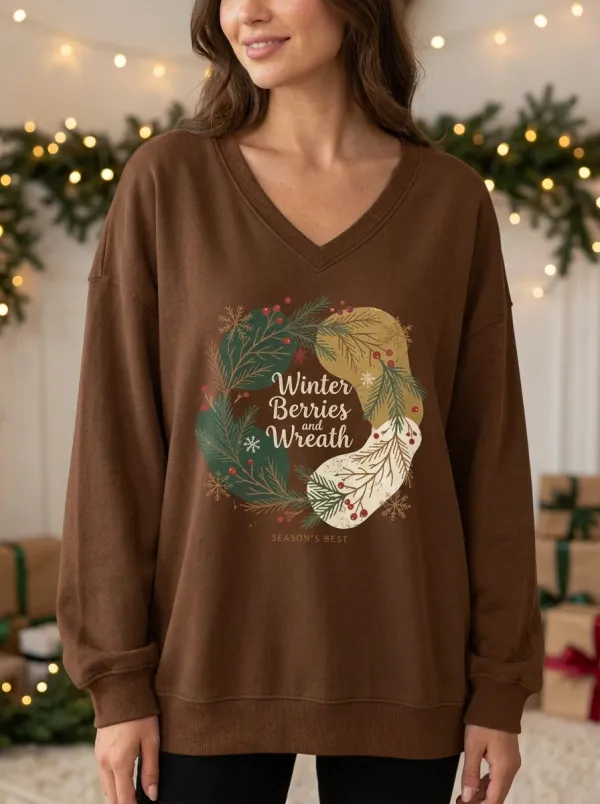 Christmas Winter Berries Wreath Print Sweatshirt