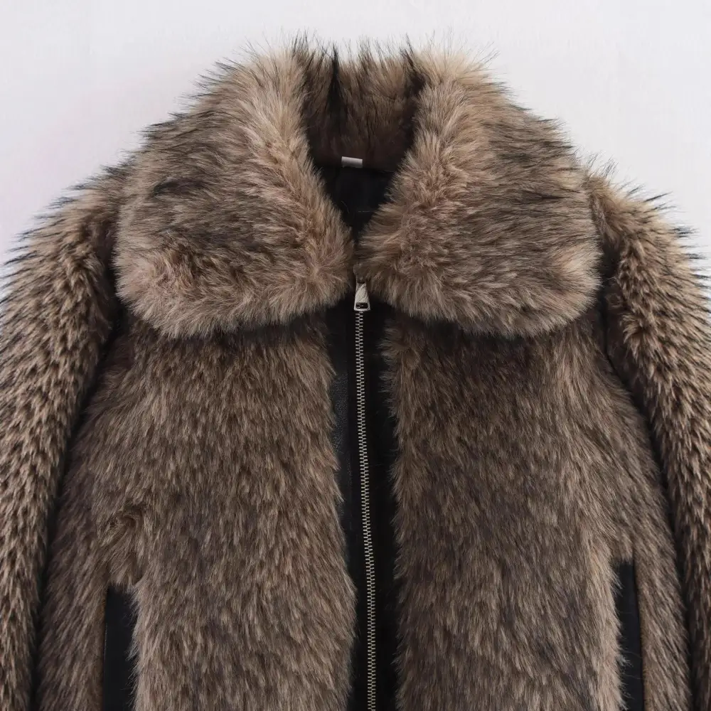 Teddy Shawl Collar Zip Front Ribbed Trim Bomber Jacket
