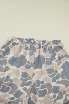 Drawstring Camouflage Two-Piece Tee and Shorts Set